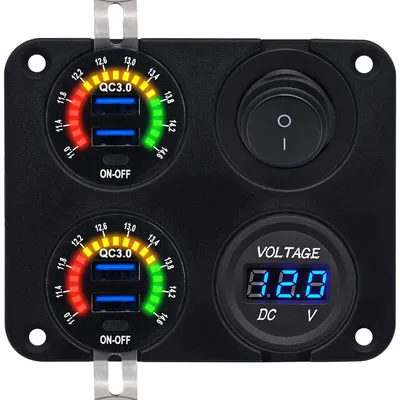 Produktbild von ProRide 12V USB-Autolader 4 Ports QC3.0 mit Voltmeter & Schalter