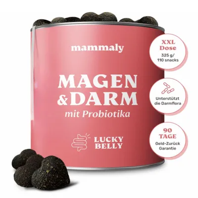 Produktbild von mammaly Lucky Belly Probiotika Hunde-Leckerli 325g, Verdauungssnack für Darmflora Aufbau bei Durchfall Sodbrennen Gras fressen Alternative zu Heilerde