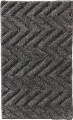 Productafbeelding van Unyqoos® Badmat Arild – 100% katoen, grijs, 50 x 80 cm, geweven met een zigzagpatroon, absorberend en machinewasbaar, duurzaam