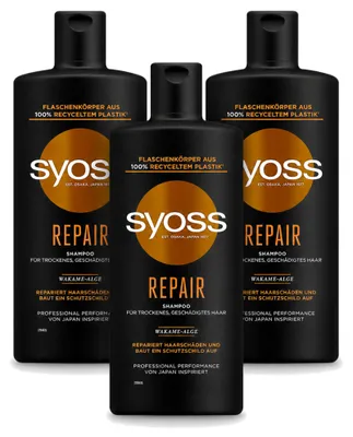 Produktbild von 3 x Syoss Repair Shampoo - für beschädigtes und brüchiges Haar - 440 ml - Vorteilspackung - 3 Stücke