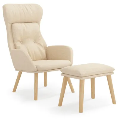 Image de Chaise de relaxation avec repose-pied Crème Tissu
