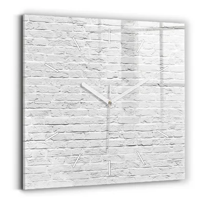Produktbild von Wallfluent Wanduhr – Stilles Quarzuhrwerk - Uhr Dekoration Wohnzimmer Schlafzimmer Küche - Zifferblatt mit Striche - weiße Zeiger - 30x30 cm - Helle Backsteinmauer