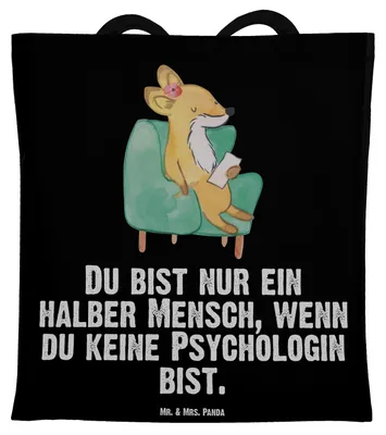Produktbild von Mr. & Mrs. Panda Tote Bag Psychologin Herz - Schwarz - Geschenk, festival tasche, totebag, Laptoptasche, Shopping, Jutebeutel