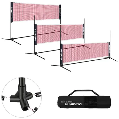 Image de Filet de badminton portable Ikodm de 4,1 m, réglable en hauteur de 85 à 155 cm, filet en polypropylène et structure galvanisée, avec sac de transport, pour une utilisation en intérieur et en extérieur
