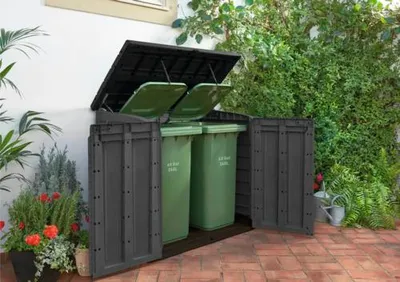 Produktbild von Mülltonnenbox Keter Store-it-out Max Dark Kunststoff inkl. Gasdruckfedern 145,5 x 82 x 125 cm grau