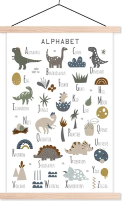 Produktbild von MuchoWow® Textilposter Dinosaurier - Kinderzimmer - Tyrannosaurus - Jungen - Mädchen - Kinder 120x180 cm mit holzfarbenen Rahmen - Textil-Plakat
