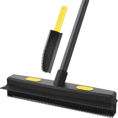 Immagine prodotto di Spazzola in gomma larga 34 cm, manico telescopico, efficace per rimuovere i capelli, per moquette e pavimenti in legno