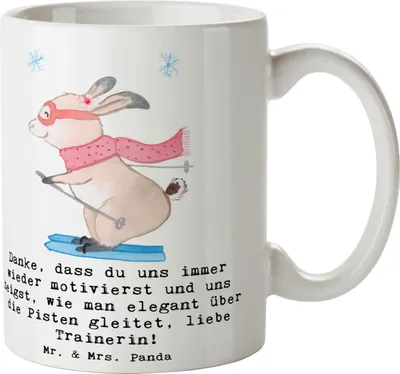 Produktbild von Mr. & Mrs. Panda Tasse Skifahren Trainerin Liebe - Weiß - Geschenk, Keramiktasse, Sportart, schöne, Skisport, Inspiration, Kaffeepott, Dankeschön, Hingabe, Kaffeetasse