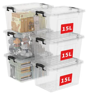 Aufbewahrungsboxen 15 l, 6 Stück, transparent, PP, stapelbar