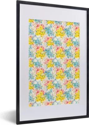 Produktbild von MuchoWow® MuchoWow® Gerahmtes Poster Blumen - Vintage - Farben 40x60 cm - Poster mit zchwarzem Bilderrahmen - Poster in Rahmen