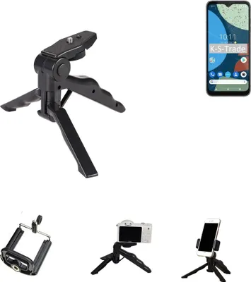Produktbild von K-S-Trade Stativ Tisch-Ständer Dreibein Handy-Stativ Ständer kompatibel mit Fairphone 4 Mini-Stativ Smartphone Tripod Handy-Stativ aus Plastik