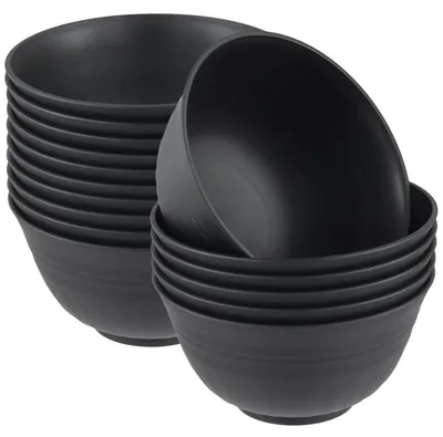 16er Set Plastikschüsseln, 24 oz, stapelbar, schwarz, 15 cm