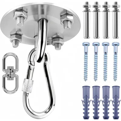 Produktbild von Deckenhaken Hängesessel, Edelstahl 360 Grad Drehbarer Schaukelhaken mit Karabiner & Schwerlastdübel für Hängesessel,Boxsack,Yogatuch