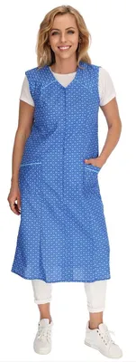Produktbild von Reißverschluss Kittel RV Hauskleid Baumwolle Schürze Kochschürze, Farbe:mittelblau, Größe:34