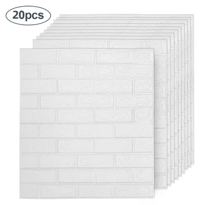 Obrázok produktu pre Eikuavons, 20 ks 3D nástenných panelov s vzhľadom tehál, samolepiace, z PE peny, biele, 77 x 70 cm, do kuchyne, kúpeľne a obývačky