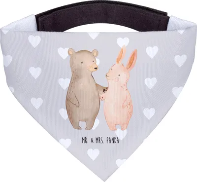 Produktbild von Mr. & Mrs. Panda Tuch Bär und Hase Umarmen - Grau Pastell - Geschenk, Freundin, BFF, Freunde, Halstuch, Für Hunde, Immer, Hundehalstuch, Hund