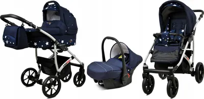 Obrázok produktu pre BabyLux® Largo | Kočík 3v1 Set | Navy Blue Star | Kombinovaný kočík | Set kočíka | Bug