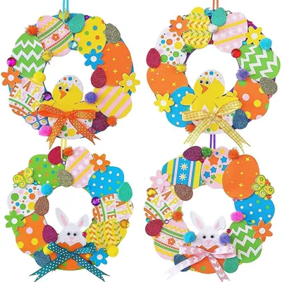 Produktbild von Oster Bastelset Kinder, DIY Osterkranz Bastelset 12 Stück, Moosgummi Osterhase Osterküken Deko