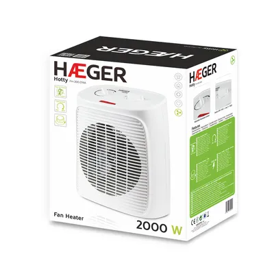 Zdjęcie produktu dla Haeger FH-200.014A, Wentylator elektryczny ogrzewacza pomieszczeń, Wewnętrzna, Podłoga, Biały, Plastik, obrotowy
