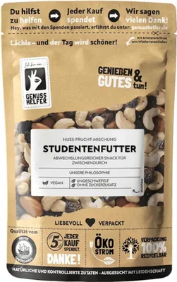 Produktbild von Studentenfutter, leckere Nussmischung mit Früchten, ungeschwefelt & ohne Zuckerzusatz, idealer Snack für zwischendurch, 200g