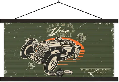 Produktbild von MuchoWow® Textilposter Oldtimer - Oldtimer - Auto 90x45 cm mit schwarzem Rahmen - Klemmleisten
