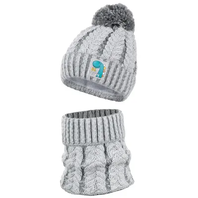 Produktbild von Jungen Wintermütze Strickmütze mit Schlauchschal Winterset, Hellgrau