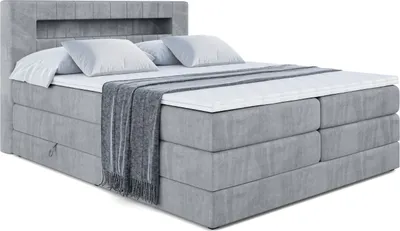Produktbild von ALTDECOR Boxspringbett mit H3 Matratze-Bonellfederung, H4 Multipocket-Matratze (18 cm hoch) PUR, Topper (4 cm hoch), Polsterbett mit Kopfteil und Bettkasten - ORGOL2 KING - 160x200 - Grau Samt