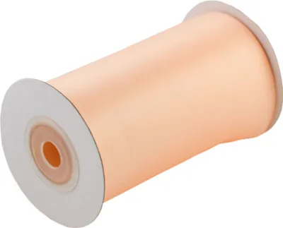 100mm breites, 10m langes, einseitig glänzendes apricotfarbenes Satinband auf Rolle. Perfekt für Bastelprojekte und Geschenkverpackungen