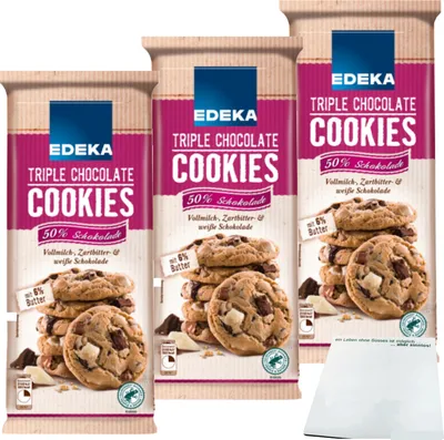 Produktbild von EDEKA Triple Chocolate Cookies 3er Pack (3x200g Packung) + usy Block