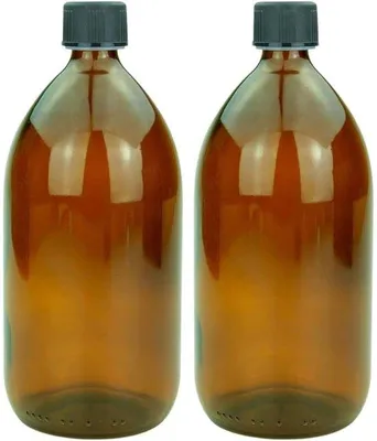 Productafbeelding van Set van 2 Bruine Glazen Flessen 1000 ml met Dopsluiting