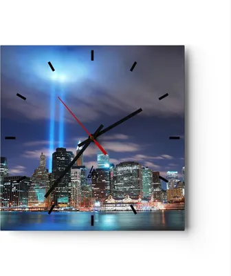 Produktbild von Wanduhr - Quadrat - Glasuhr - Wolkenkratzer Lichter Ansicht - 40x40cm - Schleichendes Uhrwerk - Lautlos - zum Aufhängen bereit - Dekoration Modern - Wanddekoration aus Glas - C3AC40x40-0220