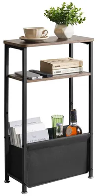 Productafbeelding van Smalle bijzettafel met mand van stof, 40x20x66 cm, donkergrijs