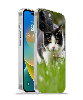 Produktbild von MuchoWow® Handyhülle Schutzhülle Hülle für Apple iPhone 14 Pro Max Katze - Gras - Schwarz - Weiß - Mädchen - Kinder - Jungen - Kinder Silikon Softcase Handy Hülle - Hardcover
