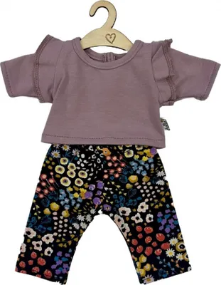 Productafbeelding van Hollie popbroek en -shirt, set met bloemenprint in lila. (Kleding voor poppen)