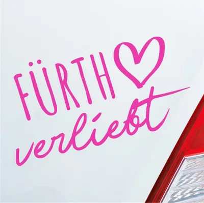 Produktbild von Auto Aufkleber Fürth verliebt Herz Stadt Heimat Liebe Car 19x10 cm Pink Sticker Heckscheibenaufkleber