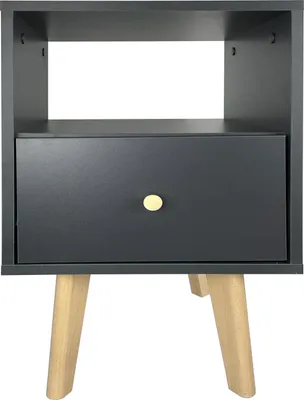 Produktbild von Nachttisch, graphit  mit lackierten Holzbeinen aus Buche natur, mit Schublade 63x40x40, Lofoten, moderner skandinavischer Stil REVE, grau, anthrazit