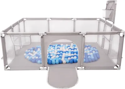 Image de Selonis parc pour enfants avec 200 balles parc pour enfants, gris:bleu/bleu bébé/perle