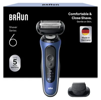 Produktbild von Braun Series 6 62-B1200S, Folienschaber, Blau, Edelstahl, Tasten, Akku, Lithium-Ion (Li-Ion)