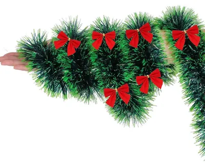 Image de Guirlande de Noël, guirlande de sapin, couleur verte, avec des nœuds, 2 mètres