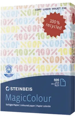 Produktbild von 5x Steinbeis 5220 080 10 43 1 Magic Colour Recyclingpapier blau A4 80g 500 Blatt