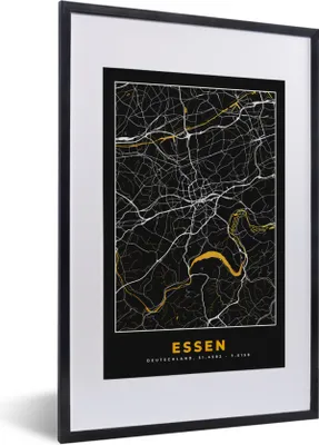 Produktbild von MuchoWow® Gerahmtes Poster Essen - Gold - Stadtplan - Karte - Deutschland 40x60 cm - Poster mit Schwarzem Bilderrahmen Wandposter Rahmen Foto Bilder - Poster in Rahmen