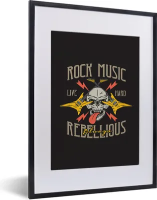Produktbild von MuchoWow® MuchoWow® Gerahmtes Poster Totenkopf - Gitarre - Vintage 30x40 cm - Poster mit zchwarzem Bilderrahmen - Wandposter Schlafzimmer
