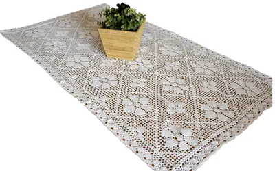 Obrázok produktu pre Bežec na stôl, háčkovaný, biely, bavlna, 60 x 120 cm, bežec na stôl s čipkovaným obrúskom, biely
