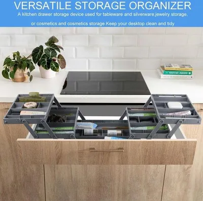 Produktbild von 3-Tier-Lade-Organizer - Mehrschichtige Faltbare Tiefenlade-Organizer - Anpassbare Erweiterbare Lade-Organizer-Platten Für Büro-Geräte Schminktisch Schmuck Besteck