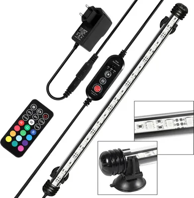 A product shot of an LED aquarium light with its accessories.