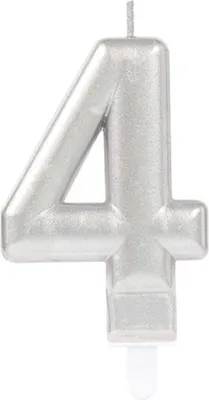 Produktbild von "Starlight Birthday" Zahlenkerze 9,3cm | Silber Zahl: 4