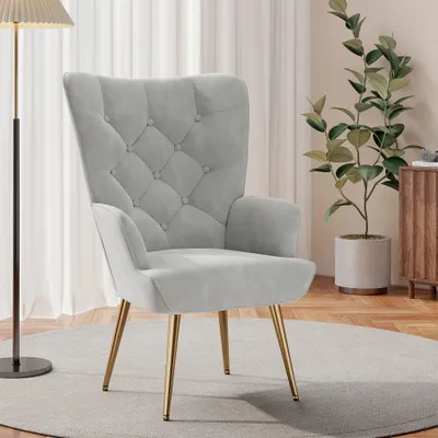 Image de Fauteuil - Fauteuil club - Fauteuil rembourré - Fauteuil de relaxation - Gris - Revêtement en velours