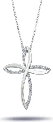 Produktbild von Kreuz Diamant Anhänger mit Kette Collier in 14 Karat Weißgold