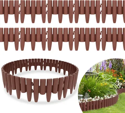 Produktbild von TolleTour 10 Stück Rasenkante Holzoptik Beeteinfassung Mähkante Beetumrandung Kunststoff für Garten, Wiese 2,8m Braun