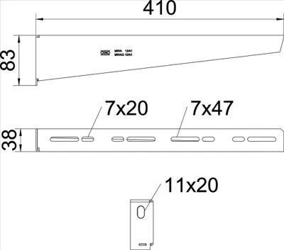 Obrázek produktu pro OBO nástěnný a tyčový výložník, upevňovací šroub M10x25, B410 mm, ocel, pozinkovaný, 1 ks.